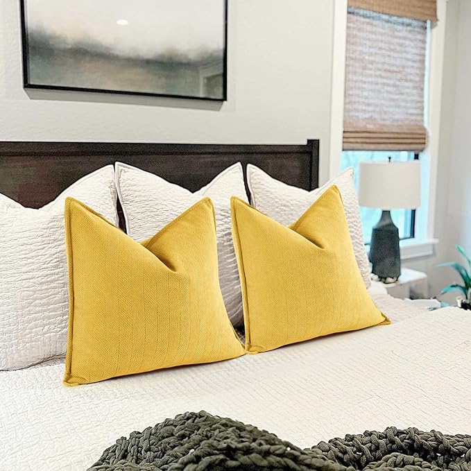 ZWJD Yellow Pillow Covers 22x22 Set of 2 Chenille Throw Pillow Covers - Image 5