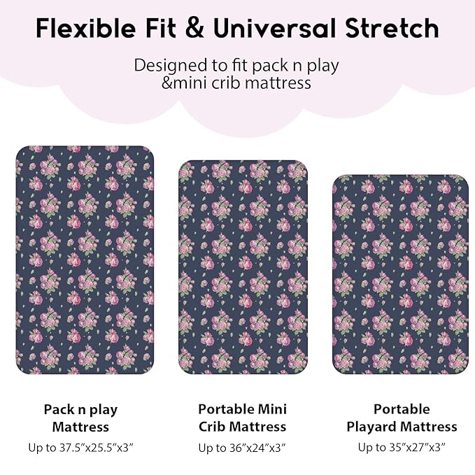 Yoofoss Pack and Play Sheets Fitted, Mini Crib Sheets 2-Pack - Image 3