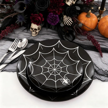 NOCCUR 60PCS Halloween Plastic Plates - 30 Black Dinner/Dessert Plates - Ideal for Halloween Party