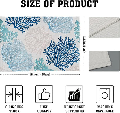 Giwawa Ocean Coral Placemats Set of 4 Summer Blue White Coral Reef Linen Table - Image 4