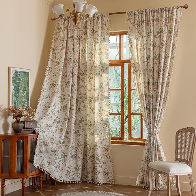 ENJOYBRIDAL Pink Floral 63 Inch Curtains 2 Panel Set Bedroom Semi Sheer Drapes - Image 7