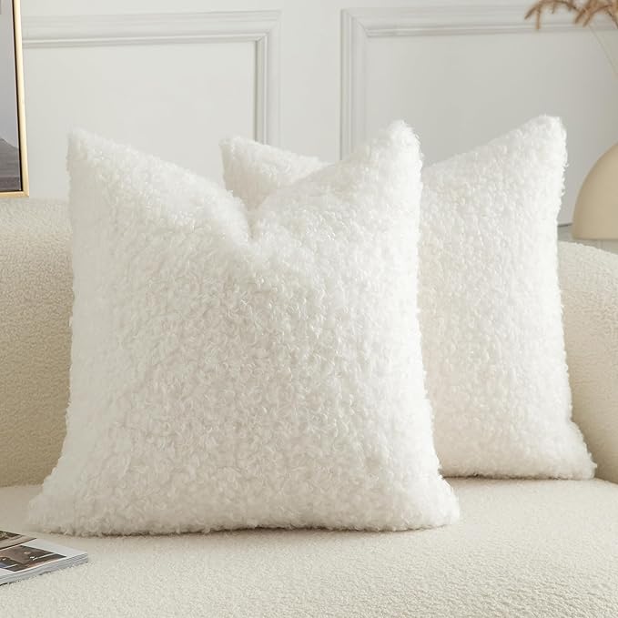 Pack of 2 Curly Teddy Wool Faux Fur Throw Pillow Covers Fuzzy Accent Soft by Joyouth