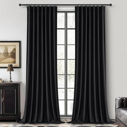100% Blackout 100 Inch Long Black Curtains by QJMYDECO