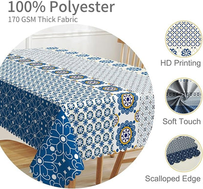 70x140inches Boho Rectangle Tablecloth Blue Floral Printed Bohemian Table Cloth - Image 3