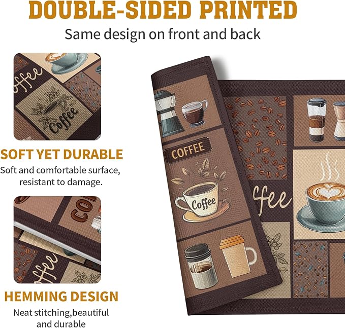 Coffee Theme Placemats Set of 4 Farmhouse Style Brown Linen Fabric Table Mat - Image 5