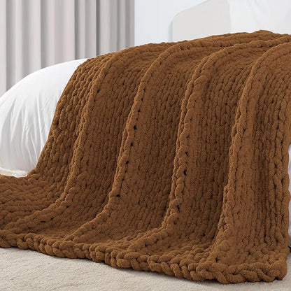 Carriediosa Chunky Knit Throw Blanket 50" X 60", 100% Hand Made Large Chenille by Carriediosa