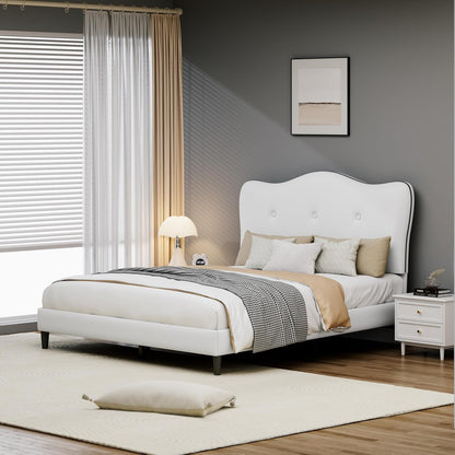 cypbed twin bed frames and adjustable height headboard,white, side view