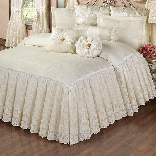 Cameo Lace Luxury Washable Polyester Bedding Set | Vintage Elegant | Pearl | by TouchofClass