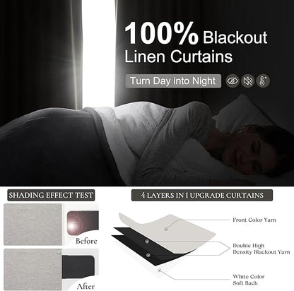 Pleat Linen Blend Room Darkening Extra Long Curtains 120 Inch Length 2 Panels - Image 2