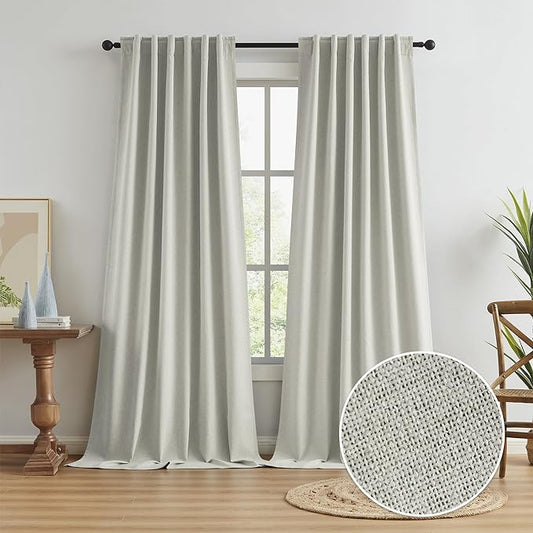 KEQIAOSUOCAI Greyish Beige Linen Blackout Curtains 120 Inches Long 10 FT by KEQIAOSUOCAI