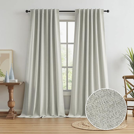 KEIQIAOSUOCAI Greyish Beige Linen Full Blackout Curtains 108 Inch Long 9 FT by KEQIAOSUOCAI