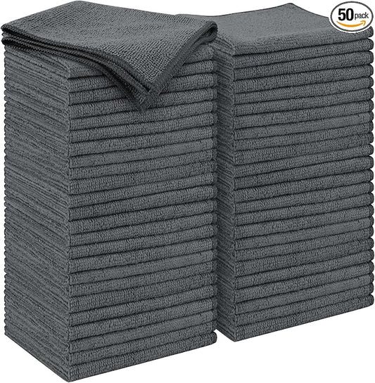 AIDEA Microfiber Cleaning Cloth Grey 50PK, Microfiber Towels by AIDEAHOME