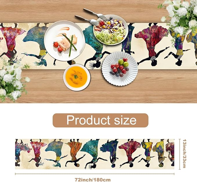 African Women Table Runner Colorful Tribal Dancing Lady Art Table Runner - Image 3