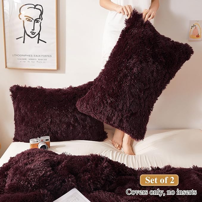 XeGe Faux Fur Throw Pillow Cases, Plush Shaggy Ultra Soft Pillow Covers - Image 2