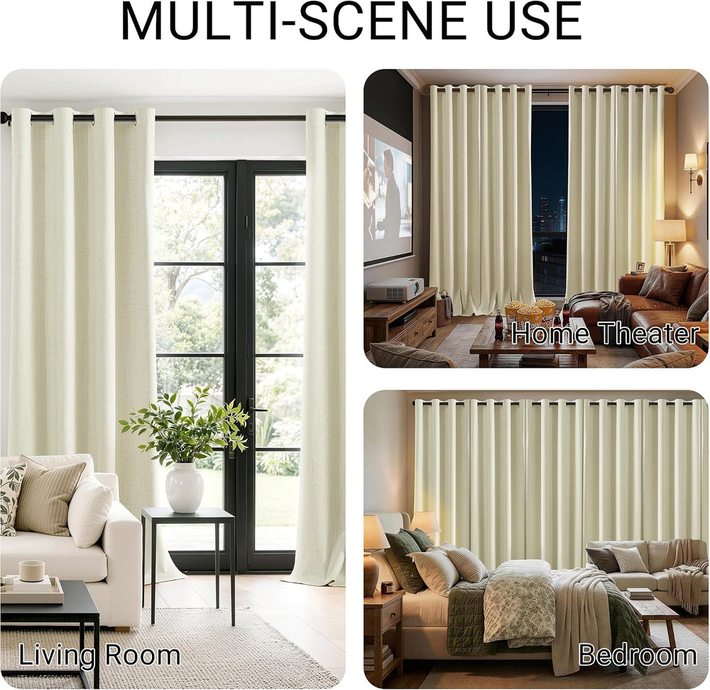 ChrisDowa Linen Curtains 100% Blackout Living Room Drapes 63 Inch Length