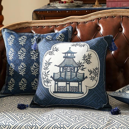 Chinoiserie Throw Pillow Covers Set of 2, Classic Chinoiserie Blue and White - Image 2