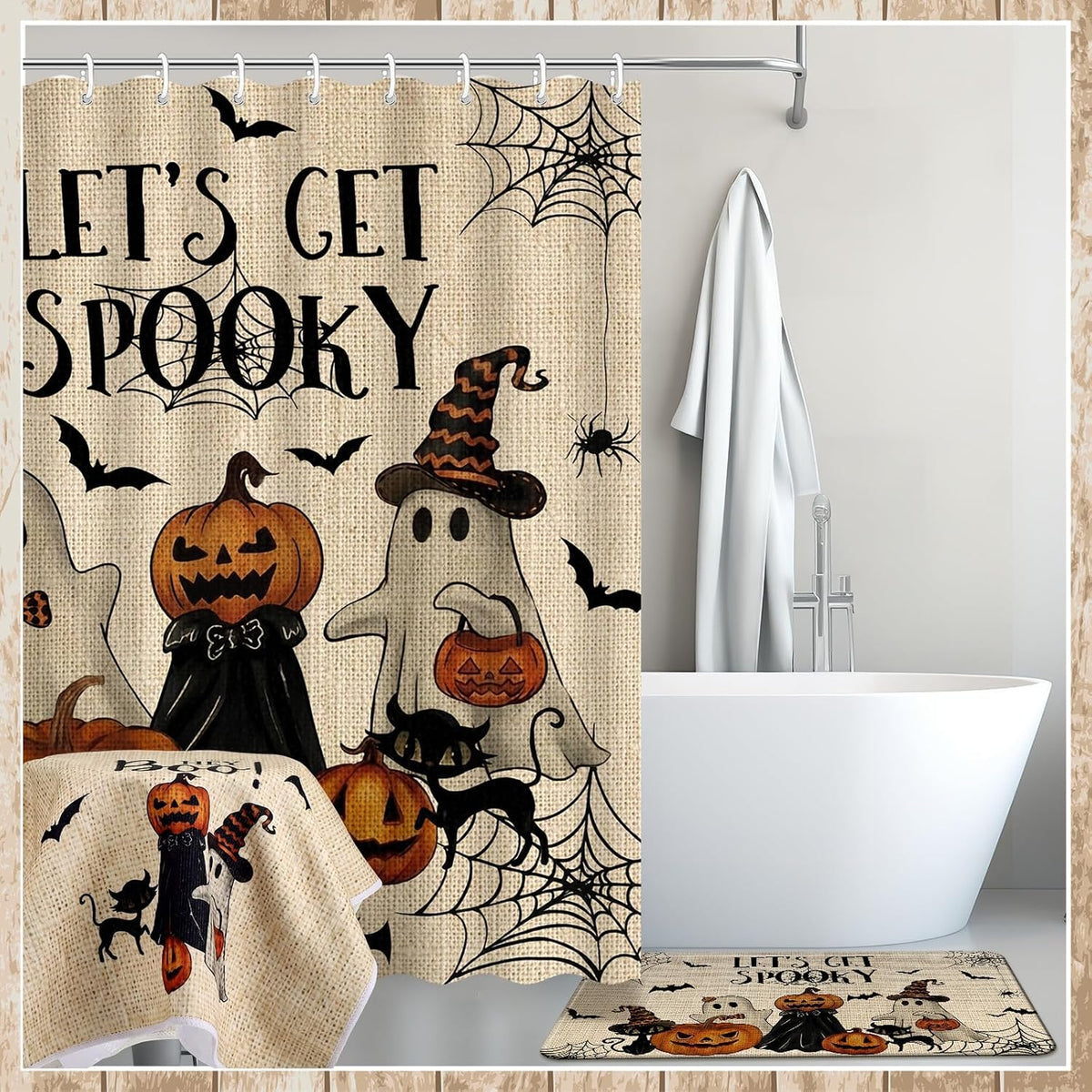 nuanchu 6 pcs halloween shower curtain set with showing dimensions