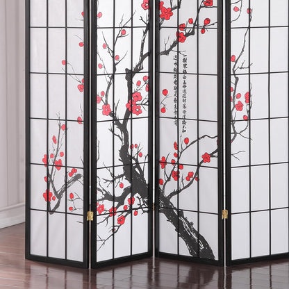 roundhill furniture black japanese 4-panel screen room divider showing dimensions