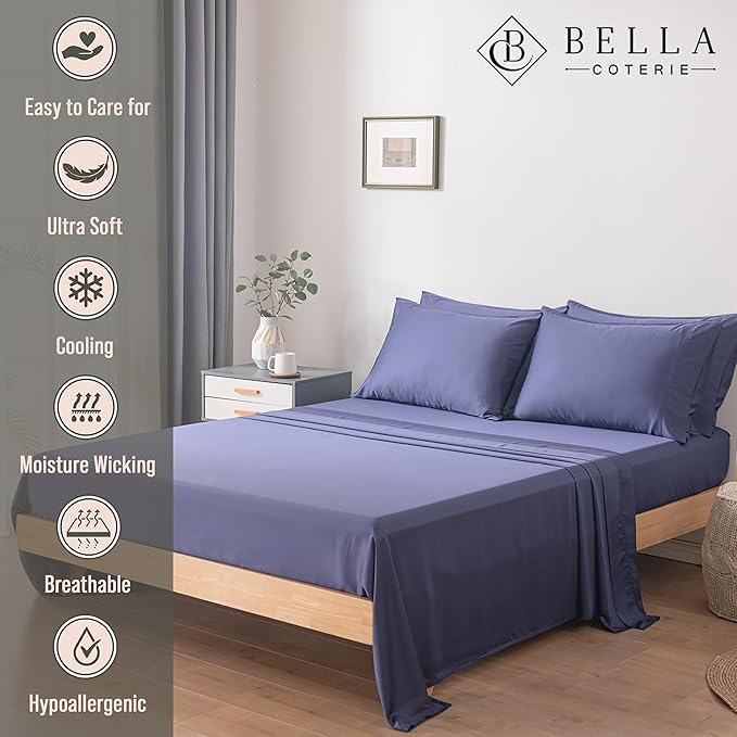 Bella Coterie 7 Piece Luxury Bamboo Viscose Split King Size Sheet Set | 2 - Image 3