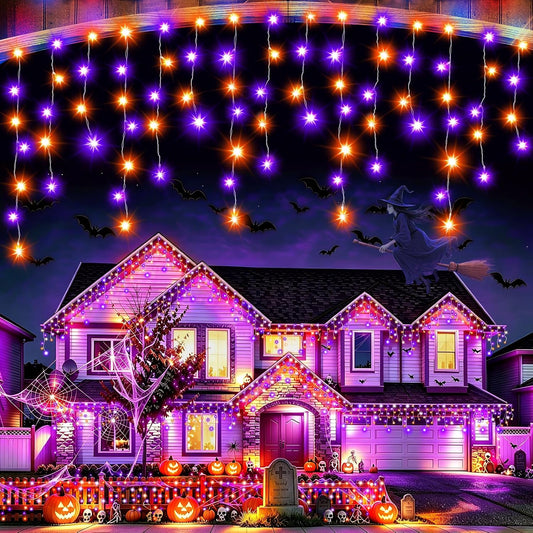 65FT 640 LED Orange Purple Halloween Lights Outdoor Fairy String Lights