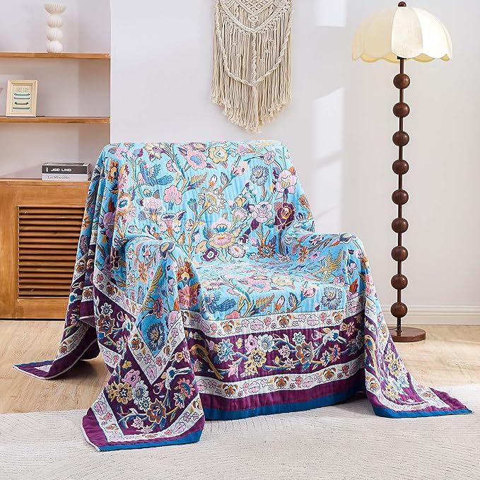 Fall Blanket for Bed, 100% Cotton Soft Rustic Boho Throw Blanket Quilt - Image 2