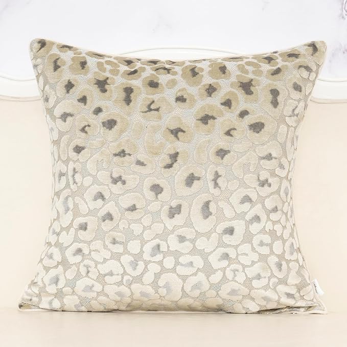 Alerfa Beige Floral Throw Pillow Cover 20 x 20 Inch Cut Velvet Sqaure Luxury by Alerfa