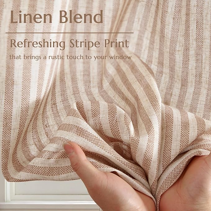 jinchan Striped Linen Kitchen Curtains 45 Inches Length Tier Curtains Farmhouse - Image 6