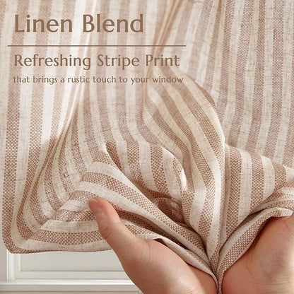 jinchan Striped Linen Kitchen Curtains 45 Inches Length Tier Curtains Farmhouse - Image 6