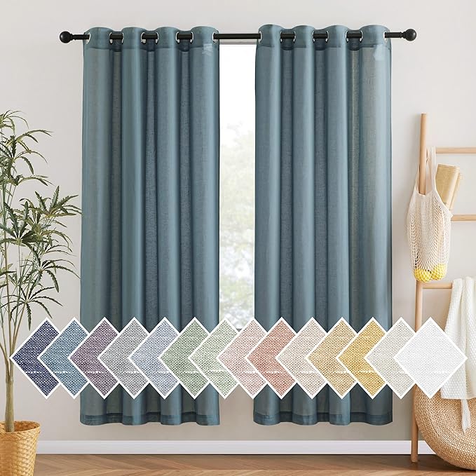 NICETOWN Linen Smoke Blue Curtains 72 inch Length 2 Panels, Grommet Semi Sheer by NICETOWN