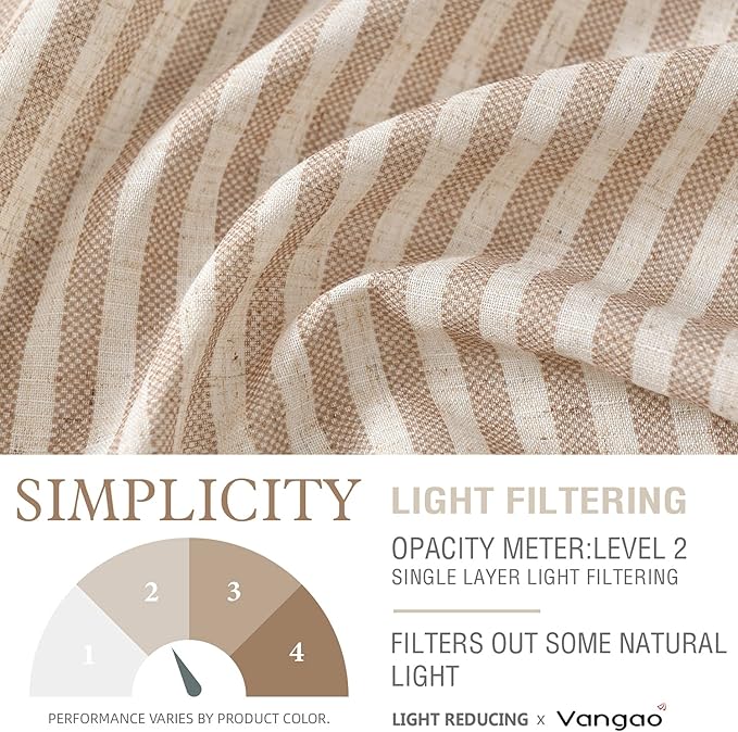 Vangao Stripe Farmhouse Kitchen Curtains 36 Inch Length Linen Cafe Curtains - Image 6