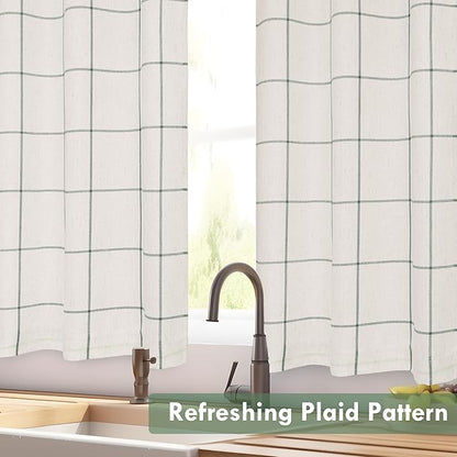 DriftAway Kitchen Curtains Striped Tier Linen Short Curtains Windowpane Plaid - Image 6