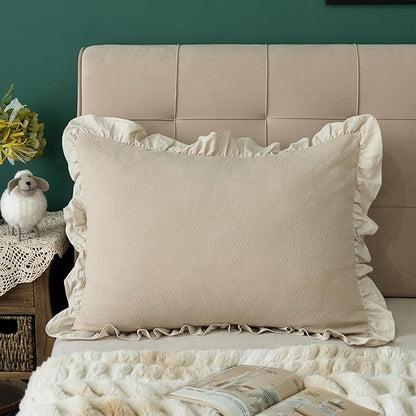 Pillow Shams Set of 2 Pure Cotton Champray Ruffled Edge, Thick and Solid Washed - Image 6