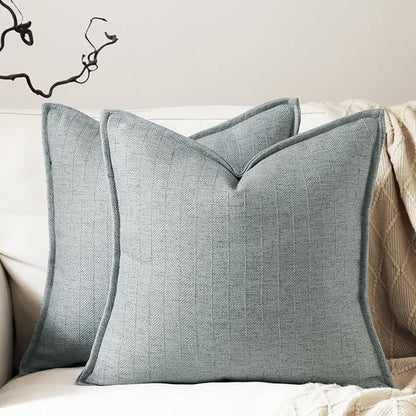 24x24 Linen Pillow Covers Steel Blue Pack of 2 Farmhouse Boho Neutral Accents by DEZENE