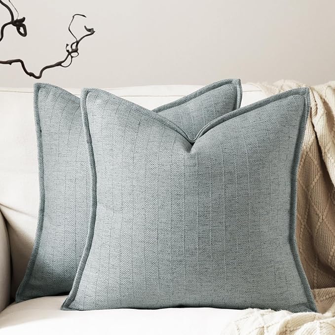 22x22 Linen Pillow Covers Steel Blue Pack of 2 Farmhouse Boho Neutral Accents by DEZENE