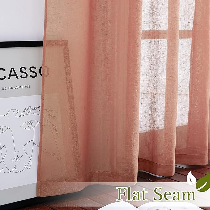 NICETOWN Semi Sheer Linen Curtains, Grommet Top Rustic Linen Burlap Curtains - Image 6