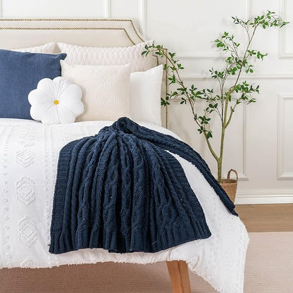 Battilo Navy BlueThrow Blanket for Couch, Chenille Knit Throw Blanket, Super - Image 8