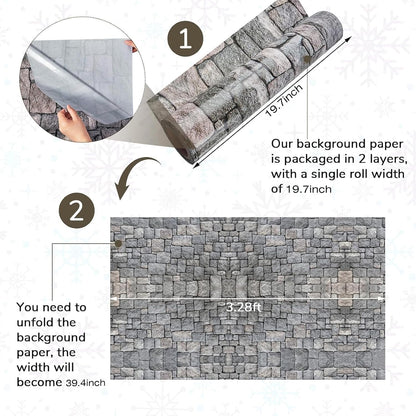 Jecery 164ft x 39.4in Stone Wall Tablecloth Roll, Halloween Party Decor