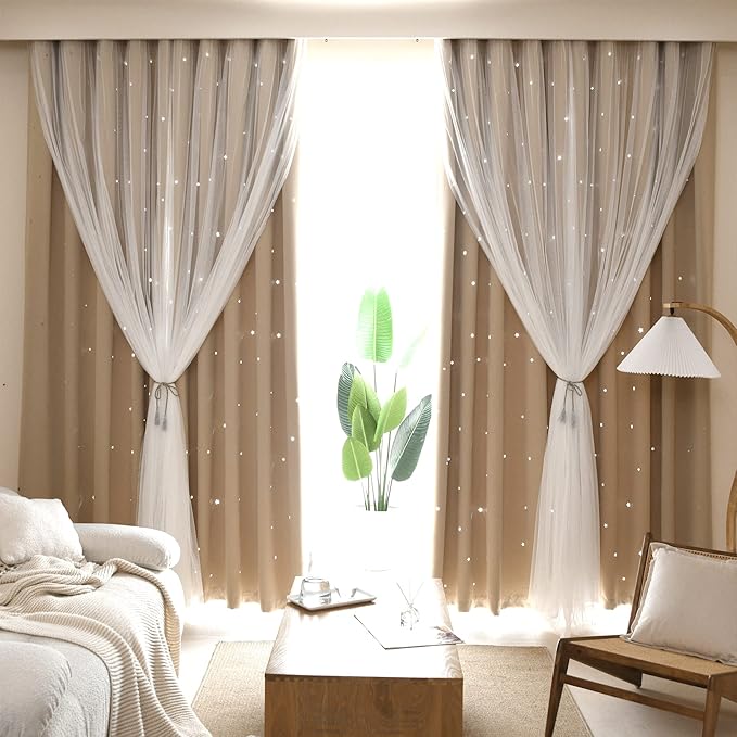 Kinryb Kids Blackout Curtains for Bedroom/Living Room/Classroom, Sheer Overlay - Image 2