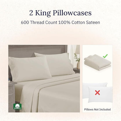 Luxuriously Soft Hotel Quality 600 Thread Count, 100% Cotton Set of 2 Cases - Image 2
