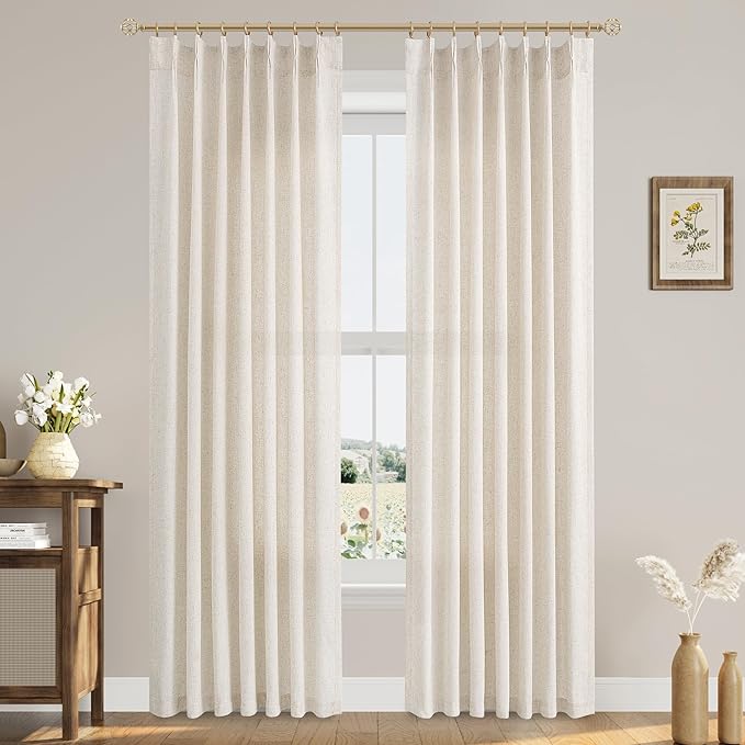 Natural Cream Pinch Pleated Linen Curtains 86 Inches Long by Aersas