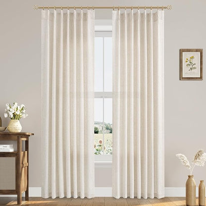 Natural Cream Pinch Pleated Linen Curtains 86 Inches Long by Aersas