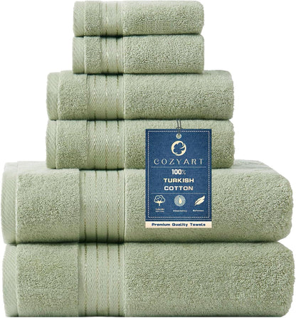 cozyart luxury bath towel set 6 pcs, sage, main product view