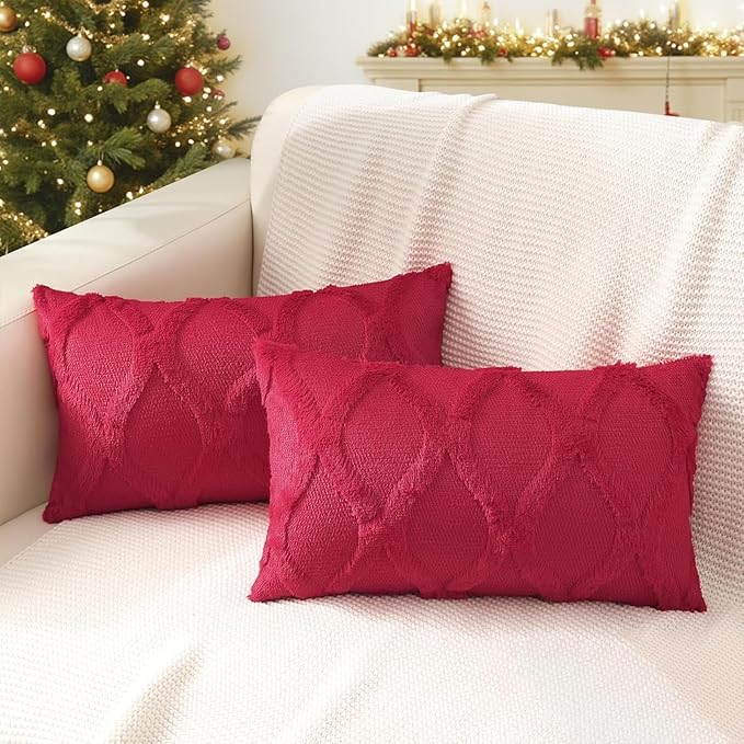 decorUhome Christmas Throw Pillow Covers 12x20 Inch Set of 2, Soft Plush Faux by decorUhome