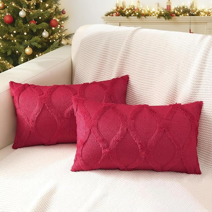 decorUhome Christmas Throw Pillow Covers 12x20 Inch Set of 2, Soft Plush Faux by decorUhome