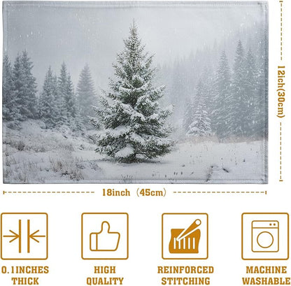 Winter Placemats Set of 4, 12x18 Inch Christmas Pine Tree Snowflake Linen Table - Image 4