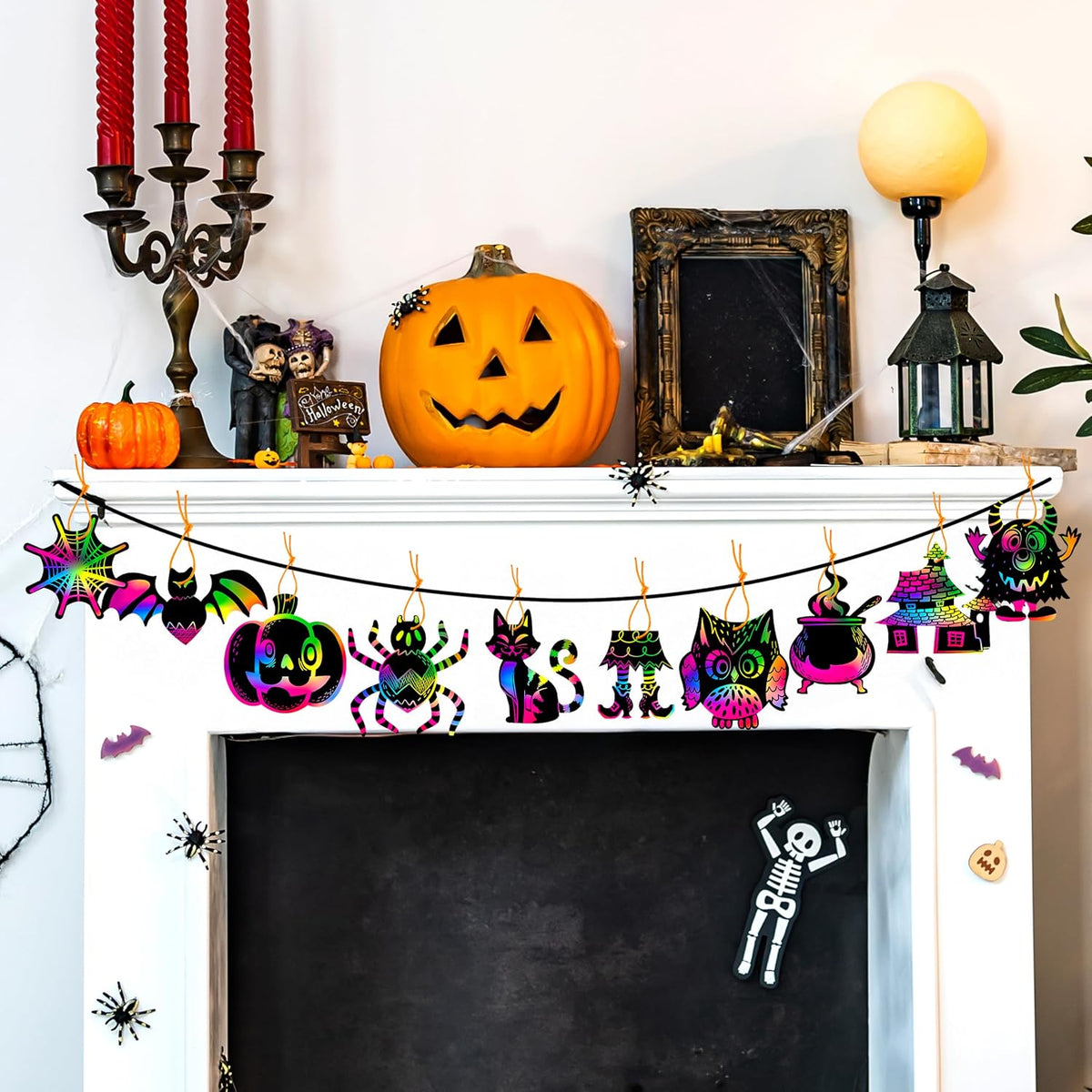 JOYIN 120 Pcs Halloween Rainbow Scratch Art Crafts for Kid, Halloween Party Favors, Scratch Off Paper with 18 Designs for Party Supplies, Classroom Activities Game Goodies Gifts
