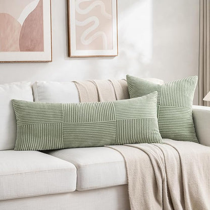 Fancy Homi Set of 2 Sage Green Boho Long Lumbar Body Decorative Throw Pillow - Image 5