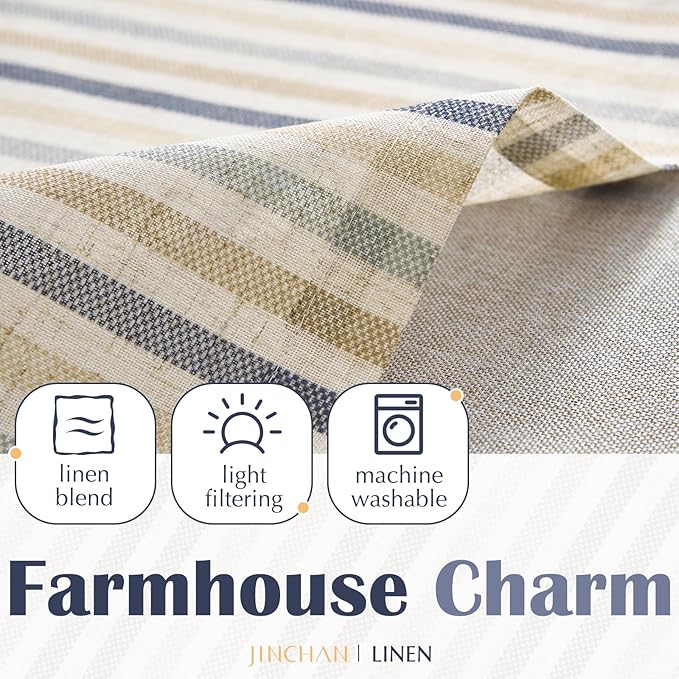jinchan Colorful Striped Linen Double Layer Valance Pinstripe Rustic Cafe - Image 7