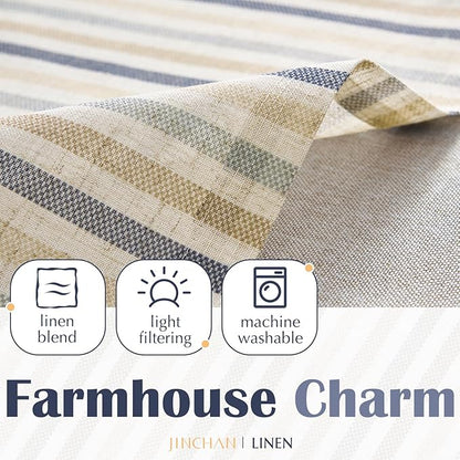 jinchan Colorful Striped Linen Double Layer Valance Pinstripe Rustic Cafe - Image 7