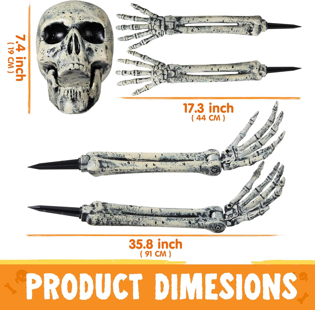 JOYIN 5 Pcs Halloween Skeleton Decorations Outdoor, Life Size Skeleton Yard Stakes, Groundbreaker Skulls Decor for Graveyard Yard Lawn Garden Ground Party Supplies